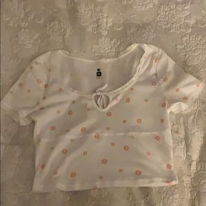 white/pink flower crop top